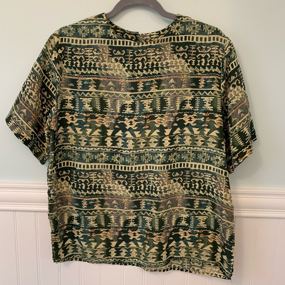 Vintage STUNT Silk Tribal Print Blouse